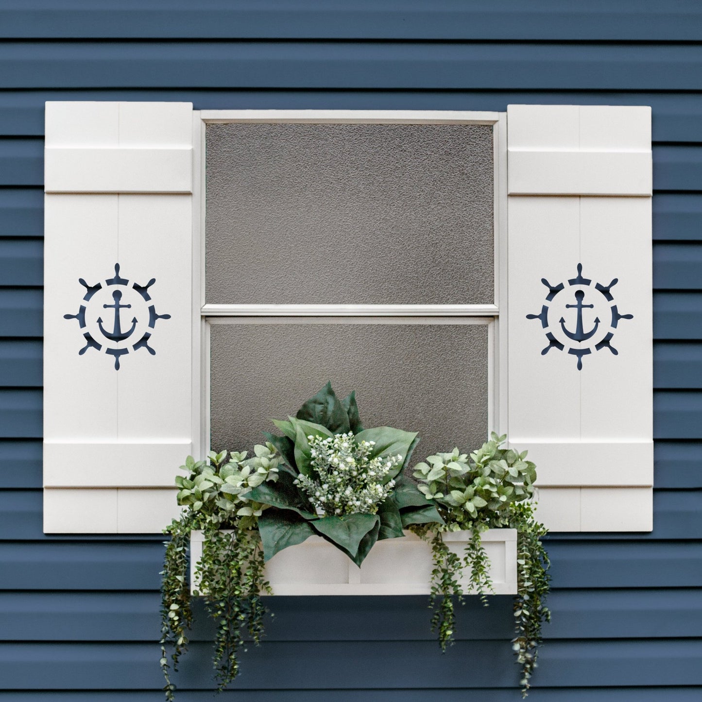 Ship Wheel with Anchor, Nautical Exterior Shutter, Sold Individually - High Springs Shutter Company