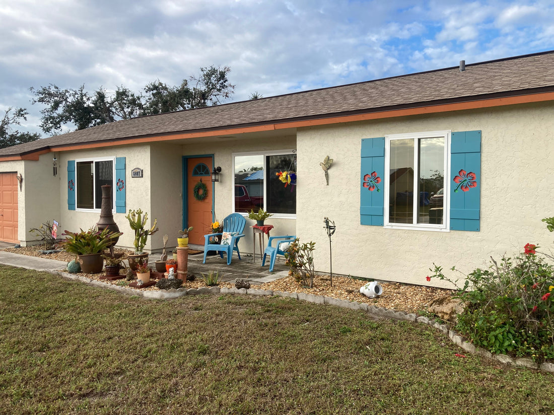 teal hibiscus flower shutters