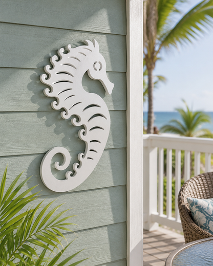 Outdoor Seahorse Decor, Beach House Sign